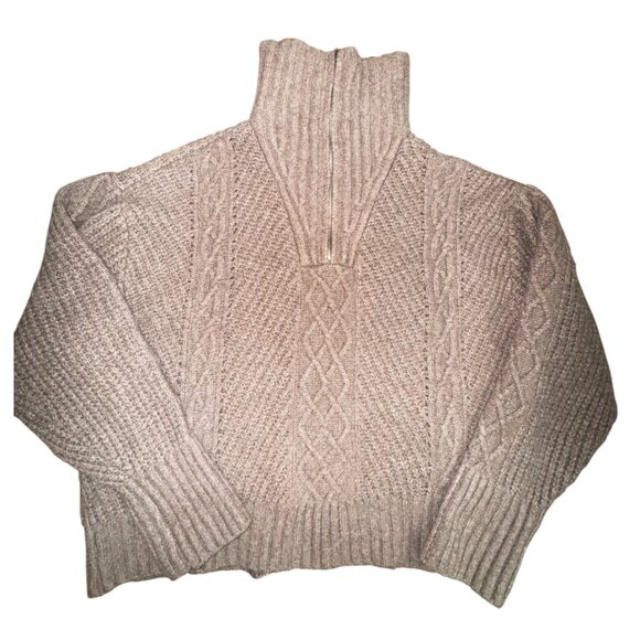 Cable Knit Half-Zip Sweater Womens 1X Sincerely Jules Tan Ribbed Y2k Chunky Cute - Picture 4 of 7